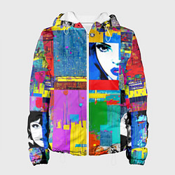 Куртка с капюшоном женская Лоскутное одеяло - поп-арт, цвет: 3D-белый