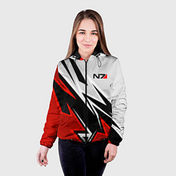 Куртка с капюшоном женская N7 mass effect - white and red, цвет: 3D-черный — фото 2