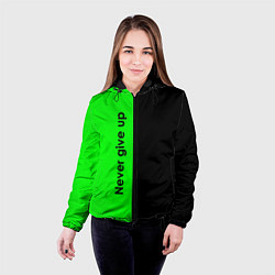 Куртка с капюшоном женская Never give up мотивация красно-зелёный, цвет: 3D-черный — фото 2