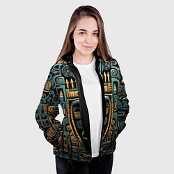 Куртка с капюшоном женская Орнамент с маской в египетском стиле, цвет: 3D-черный — фото 2