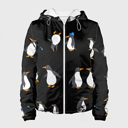 Куртка с капюшоном женская Веселая семья пингвинов, цвет: 3D-белый