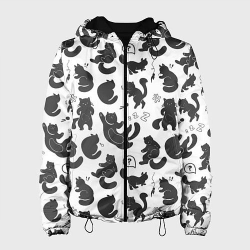 Женская куртка Эмоциональные черно-белые коты / 3D-Черный – фото 1