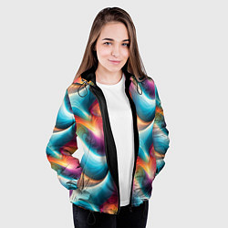 Куртка с капюшоном женская Волнообразная разноцветная абстракция, цвет: 3D-черный — фото 2