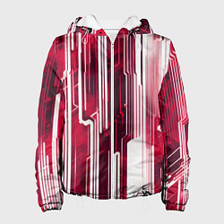 Женская куртка Киберпанк полосы белый и красный