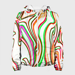Куртка с капюшоном женская Разноцветные волнистые линии абстракция, цвет: 3D-белый