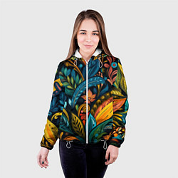Куртка с капюшоном женская Растительный узор в бразильском стиле, цвет: 3D-белый — фото 2