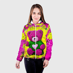 Куртка с капюшоном женская Розовый мишка в вязаном свитере, цвет: 3D-белый — фото 2