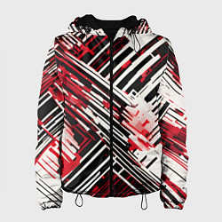 Куртка с капюшоном женская Киберпанк линии белые и красные, цвет: 3D-черный