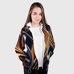 Куртка с капюшоном женская Слияние красок оранжевого и чёрного абстракция, цвет: 3D-белый — фото 2