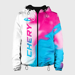 Куртка с капюшоном женская Chery neon gradient style по-вертикали, цвет: 3D-черный