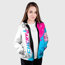 Куртка с капюшоном женская Chery neon gradient style по-вертикали, цвет: 3D-черный — фото 2