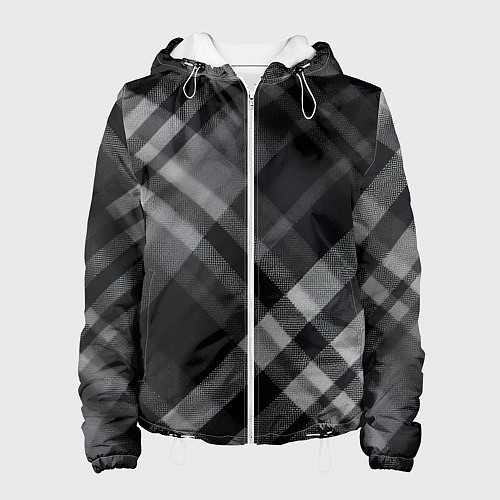Женская куртка Черно-белая диагональная клетка в шотландском стил / 3D-Белый – фото 1