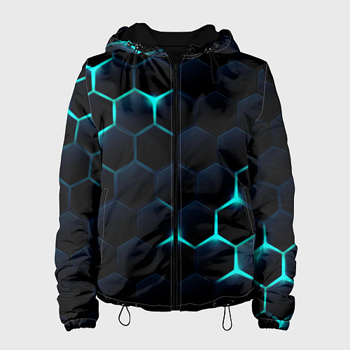 Женская куртка Бирюзовый сквозь чёрные соты / 3D-Черный – фото 1