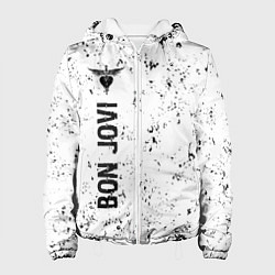 Куртка с капюшоном женская Bon Jovi glitch на светлом фоне по-вертикали, цвет: 3D-белый
