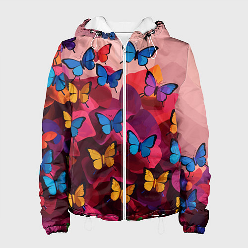 Женская куртка Разноцветные бабочки - розовые цветы / 3D-Белый – фото 1
