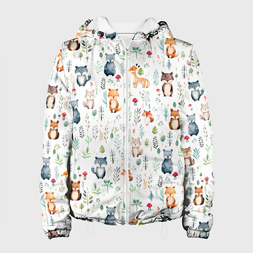 Женская куртка Акварельные сказочные лесные звери от нейросети - / 3D-Белый – фото 1