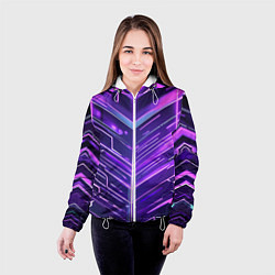 Куртка с капюшоном женская Фиолетовые неон полосы киберпанк, цвет: 3D-белый — фото 2