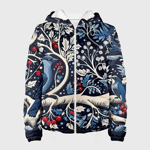 Женская куртка Новогодние снегири на ветках / 3D-Белый – фото 1