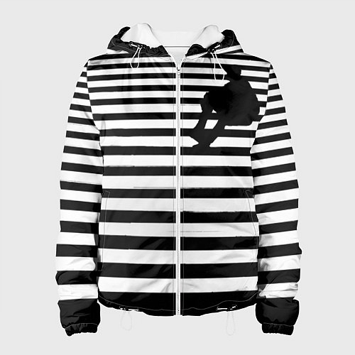 Женская куртка Силуэт на чёрно белом полосы / 3D-Белый – фото 1