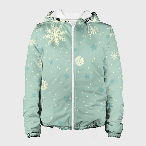 Женская куртка Снежинки и звезды на матно зеленем / 3D-Белый – фото 1