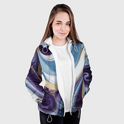 Куртка с капюшоном женская Абстрактный волнистый узор фиолетовый с голубым, цвет: 3D-белый — фото 2