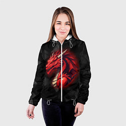 Куртка с капюшоном женская Красный дракон на полигональном черном фоне, цвет: 3D-белый — фото 2