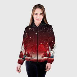 Куртка с капюшоном женская Зимний берег реки с деревьями и льдом, цвет: 3D-черный — фото 2