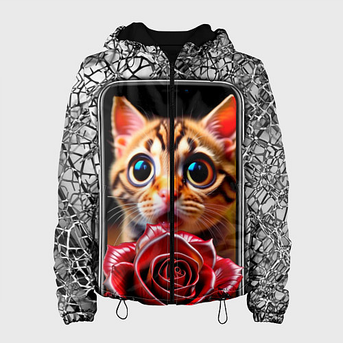 Женская куртка Кот в телефоне / 3D-Черный – фото 1