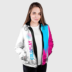 Куртка с капюшоном женская Coldplay neon gradient style по-вертикали, цвет: 3D-черный — фото 2