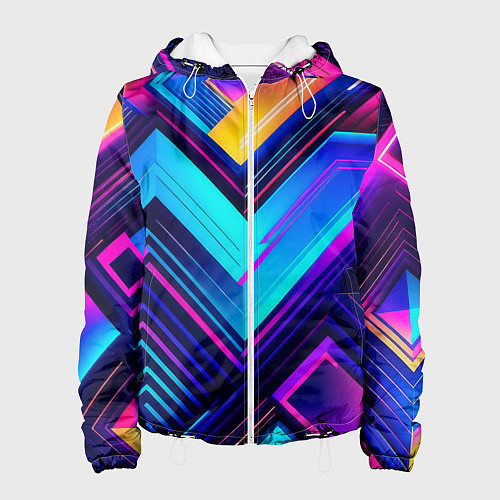 Женская куртка Геометрическая неоновая абстракция / 3D-Белый – фото 1