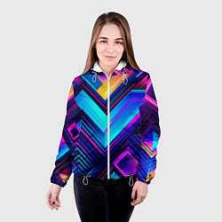 Куртка с капюшоном женская Геометрическая неоновая абстракция, цвет: 3D-белый — фото 2