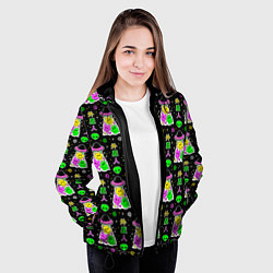 Куртка с капюшоном женская Цветные инопланетные существа, цвет: 3D-черный — фото 2