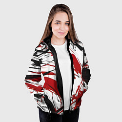 Куртка с капюшоном женская Чёрные и красные брызги на белом фоне, цвет: 3D-черный — фото 2