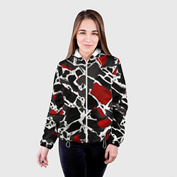 Куртка с капюшоном женская Кляксы чёрные и красные, цвет: 3D-белый — фото 2