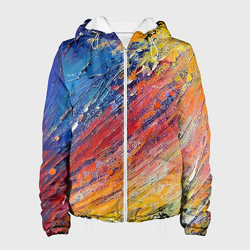 Женская куртка Смешение масляных красок синий жёлтый красный живо / 3D-Белый – фото 1