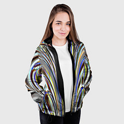 Куртка с капюшоном женская Струйчатый перламутровый узор, цвет: 3D-черный — фото 2