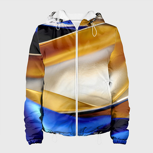 Женская куртка Белая желтая синяя абстракция / 3D-Белый – фото 1