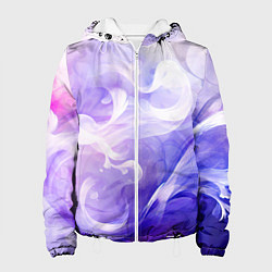 Куртка с капюшоном женская Белые узоры на абстрактном фиолетовом фоне, цвет: 3D-белый