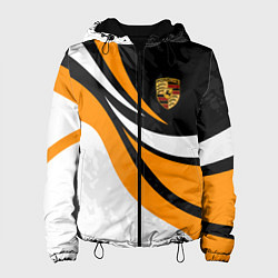 Куртка с капюшоном женская Porsche - Оранжевая абстракция, цвет: 3D-черный