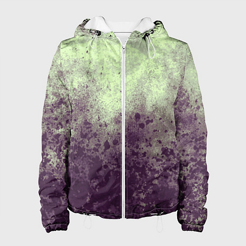 Женская куртка Абстракция - фиолетовые пятна на зеленом фоне / 3D-Белый – фото 1