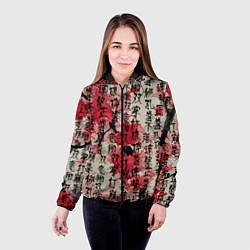 Куртка с капюшоном женская Японский стиль паттерны, цвет: 3D-черный — фото 2