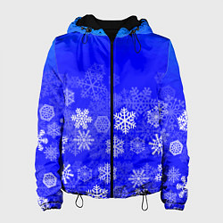 Куртка с капюшоном женская Снежинки на синем, цвет: 3D-черный