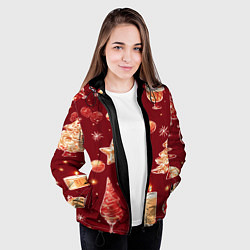 Куртка с капюшоном женская Новогодний и рождественский узор, цвет: 3D-черный — фото 2