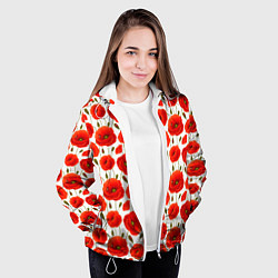 Куртка с капюшоном женская Полевые цветы маки, цвет: 3D-белый — фото 2