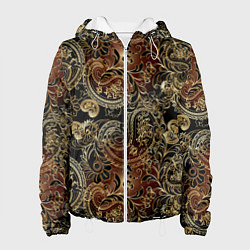 Куртка с капюшоном женская Золотые узоры пейсли, цвет: 3D-белый