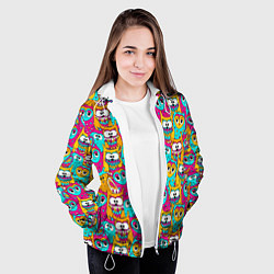 Куртка с капюшоном женская Разноцветные совы, цвет: 3D-белый — фото 2