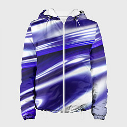 Куртка с капюшоном женская Белая синяя абстракция волнами, цвет: 3D-белый