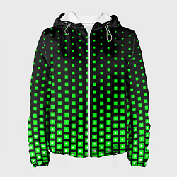 Куртка с капюшоном женская Зелёные квадраты, цвет: 3D-белый