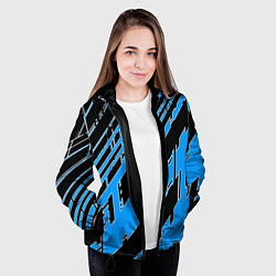 Куртка с капюшоном женская Синие линии на чёрном фоне, цвет: 3D-черный — фото 2