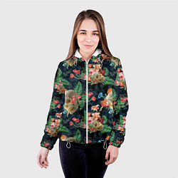 Куртка с капюшоном женская Узор из черепов с цветами и листьями, цвет: 3D-белый — фото 2